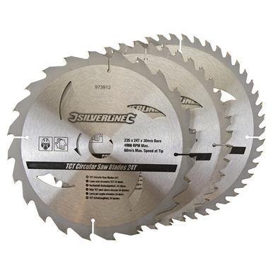Silverline (973912) TCT Circular Saw Blades 24 40 48T 3pk 235 x 30 - 25 16mm