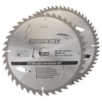 Silverline (991704) TCT Circular Saw Blades 40 60T 2pk 250 x 30 - 25 20 16mm
