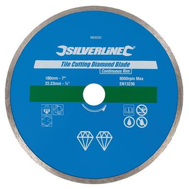 Silverline (993035) Tile Cutting Diamond Blade 180 x 22.23mm Continuous Rim