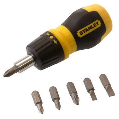 Stanley 0-66-358 Stubby Ratchet Screwdriver 6 Bits Pozi/Phillips/S